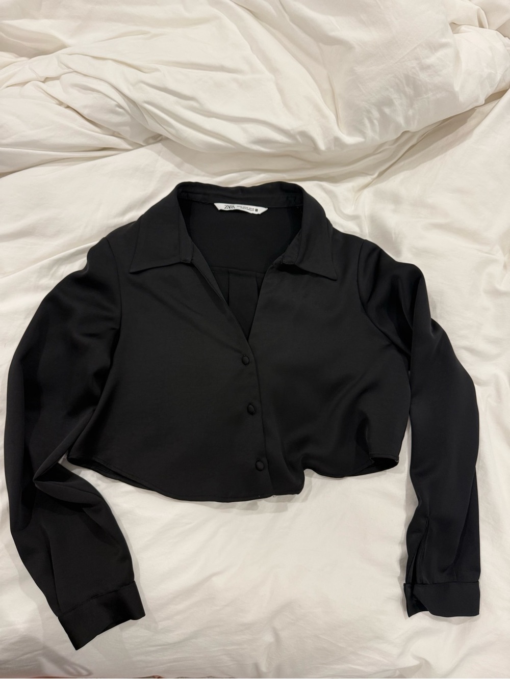 Zara Black Cropped Button-Down Shirt